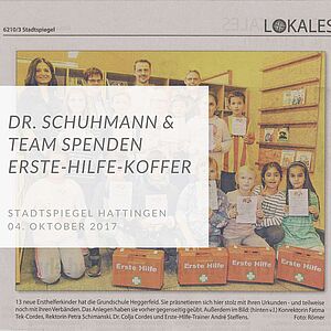 Dr. Schuhmann und sein Team spenden Erste-Hilfe-Koffer