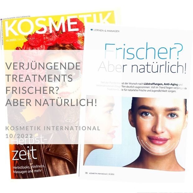 Titelbild Kosmetik International, davor ein Frauengesicht mit der Überschrift Frischer? Aber natürlich!