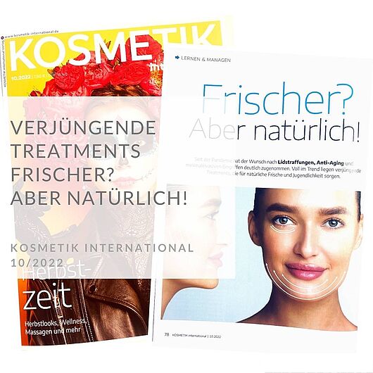 Titelbild Kosmetik International, davor ein Frauengesicht mit der Überschrift Frischer? Aber natürlich!