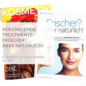 Cover Kosmetik International 10.2022, davor Frauengesicht im Profil und von der Seite