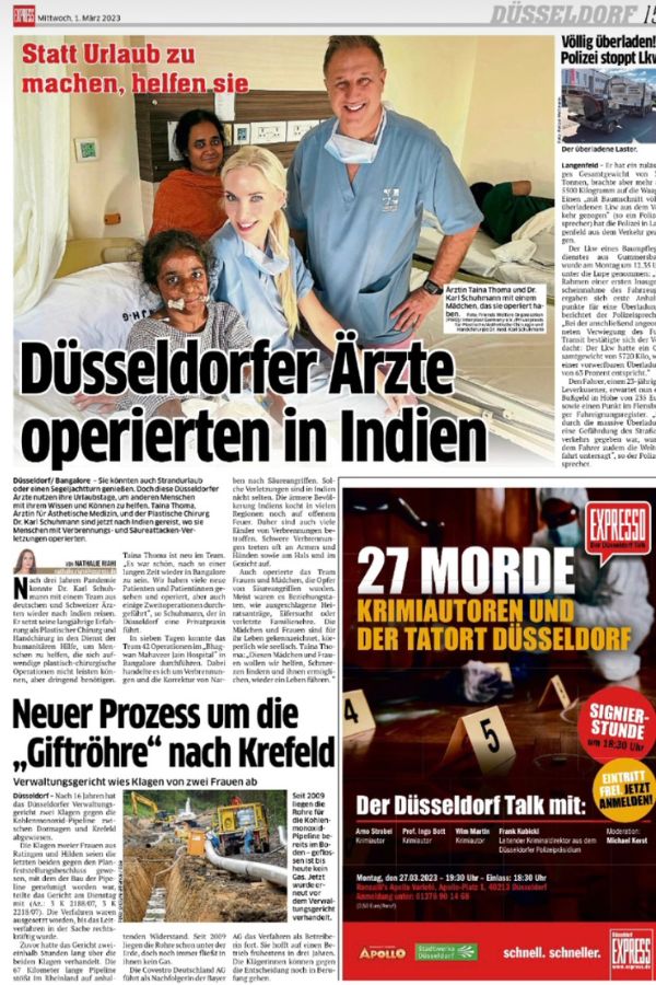 Artikel Express Düsseldorf, Humanitäre Hilfe in Indien